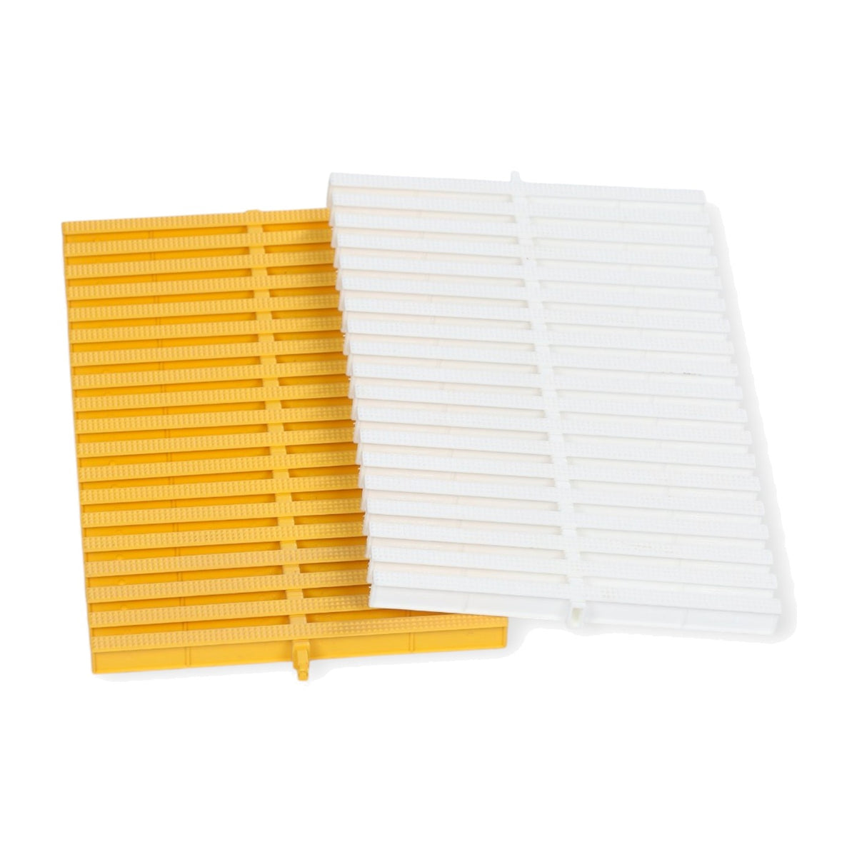 Waterstar pool overflow grating, Nefertiti model, white and yellow pieces, white background